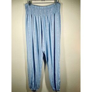 Lotus & Luna Boho Striped Smocked Waist Harem Pants Women's XL lightweight boho